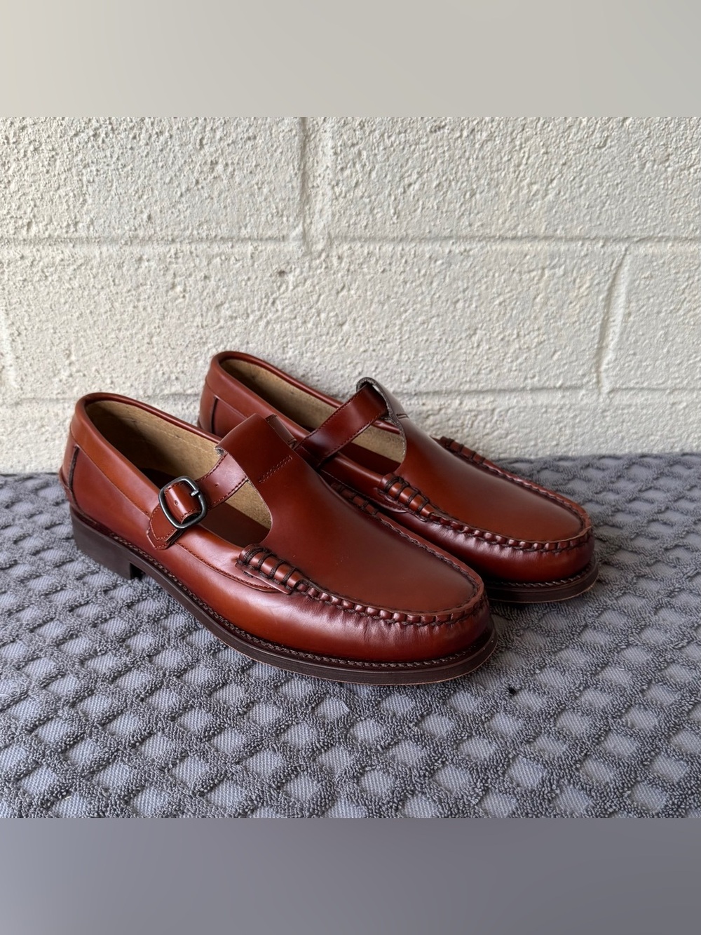 HEREU Alber T-Bar Loafers Women's Size US 10/EU 40 Reddish Brown Leather